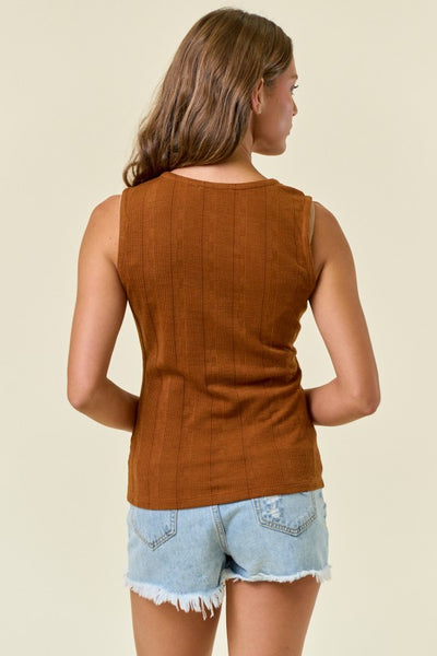 Almond Zipper V-Neck Top