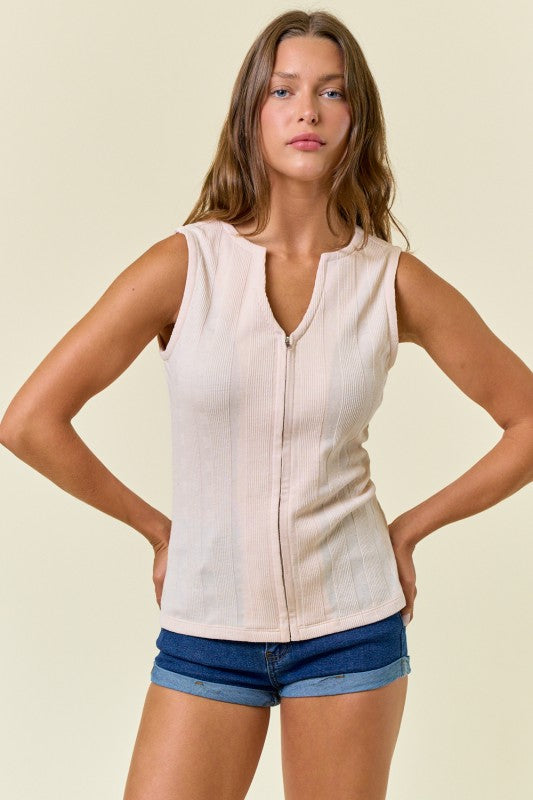 Ivory Zipper V-Neck Top
