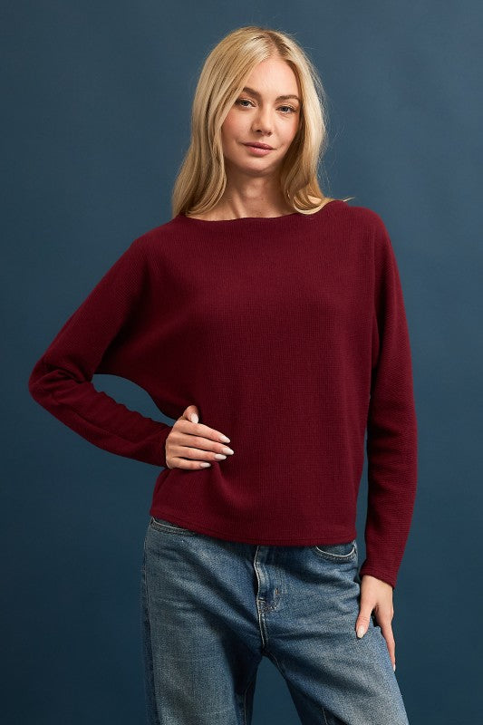 Merlot Seersucker Boat Neck Top