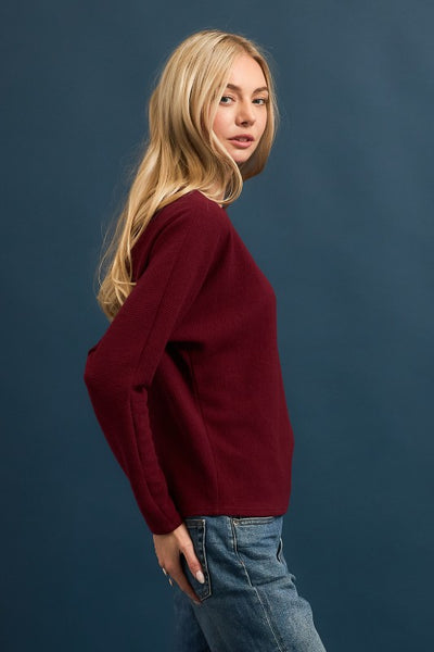 Merlot Seersucker Boat Neck Top
