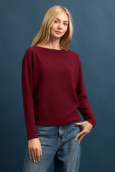 Merlot Seersucker Boat Neck Top