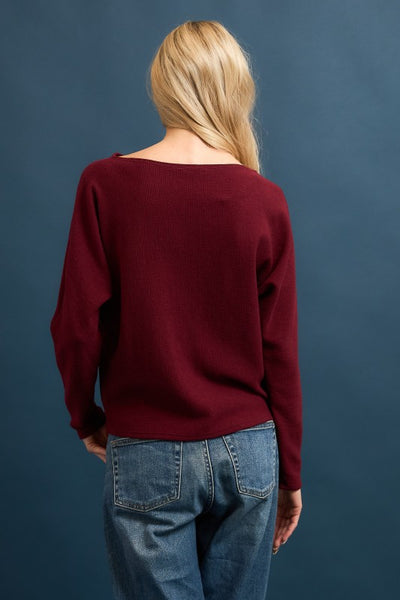 Merlot Seersucker Boat Neck Top