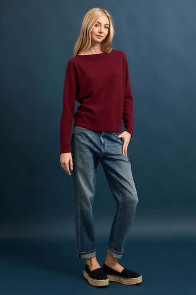 Merlot Seersucker Boat Neck Top