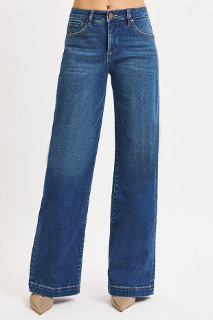 Risen Mid Rise Wide Leg Jeans