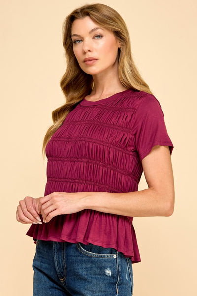 Wine Smocked Top