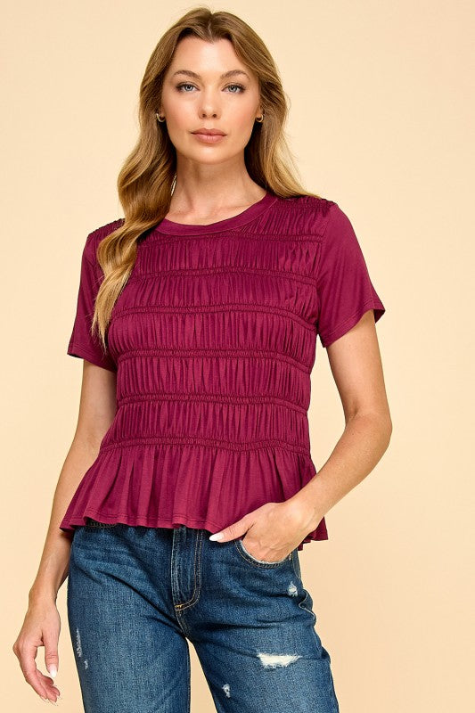 Wine Smocked Top
