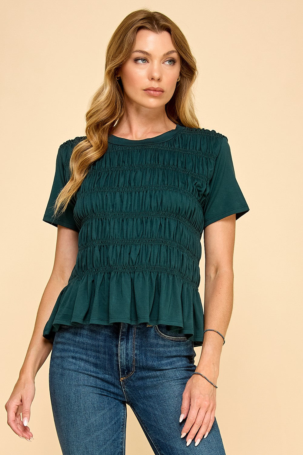 Hunter Green Smocked Top