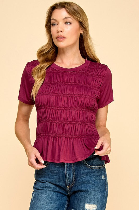 Wine Smocked Top