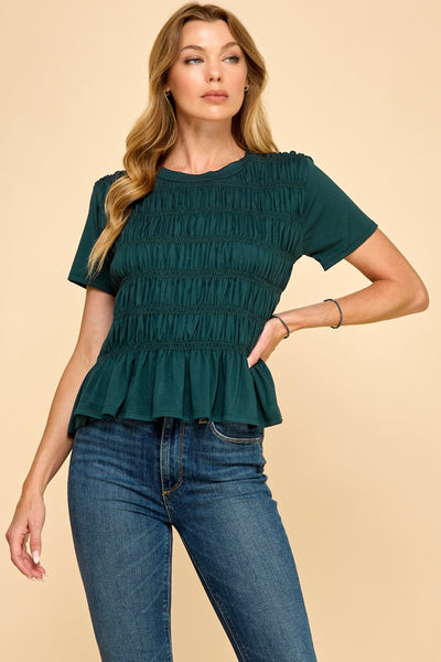 Hunter Green Smocked Top