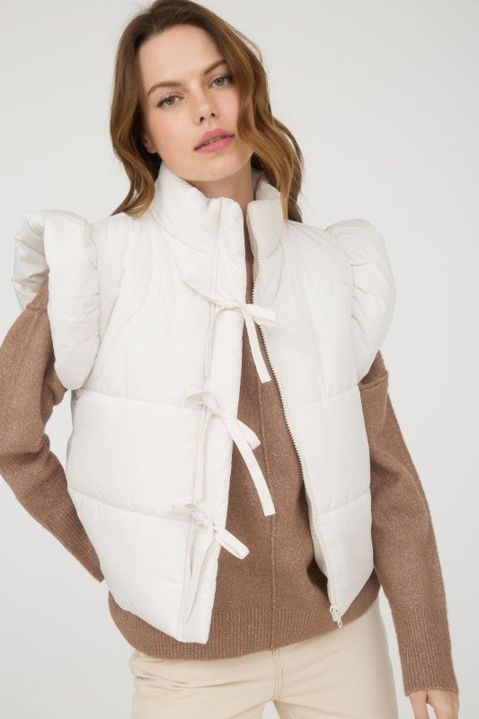Cream Flutter Sleeve Puffer Vest