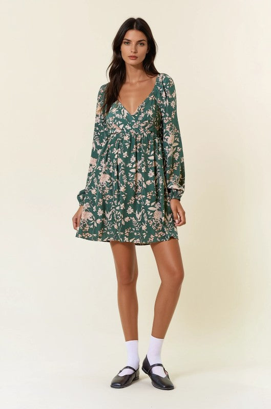 Forest Floral Long Sleeve Mini Dress