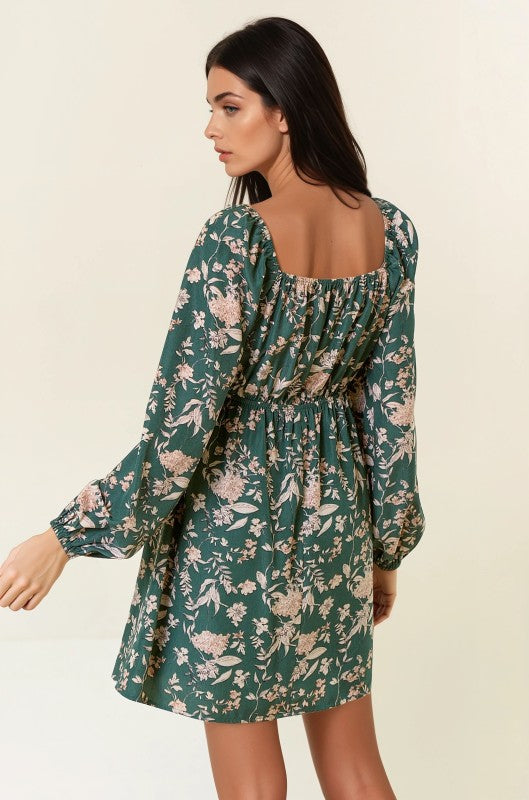 Forest Floral Long Sleeve Mini Dress