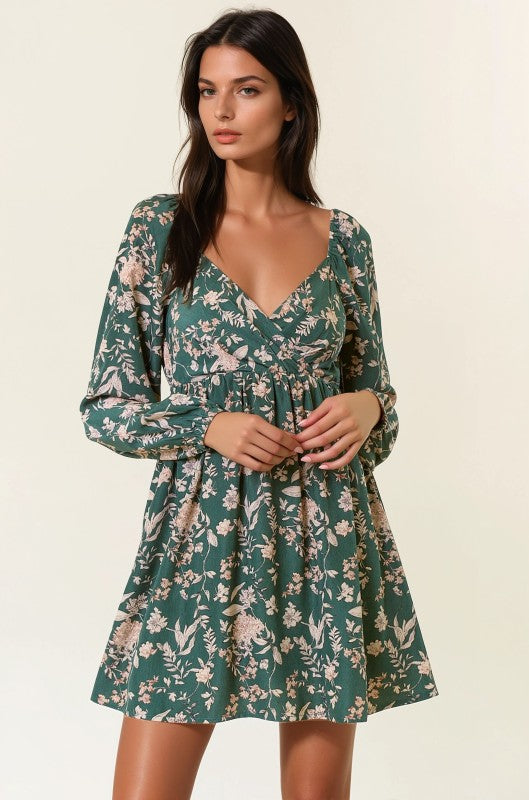 Forest Floral Long Sleeve Mini Dress