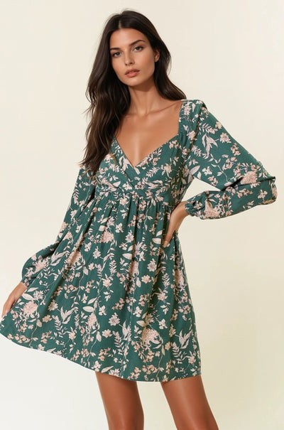 Forest Floral Long Sleeve Mini Dress