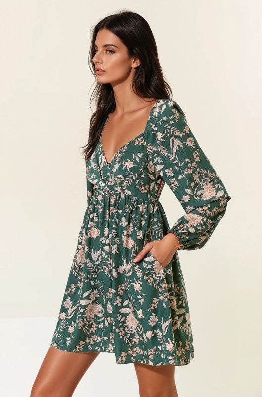 Forest Floral Long Sleeve Mini Dress