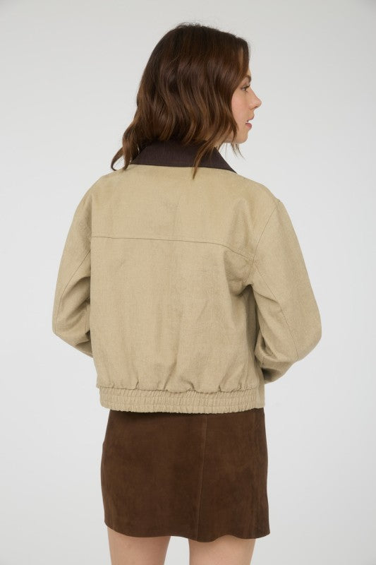 Khaki Corduroy Zip-up Jacket