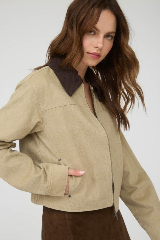 Khaki Corduroy Zip-up Jacket