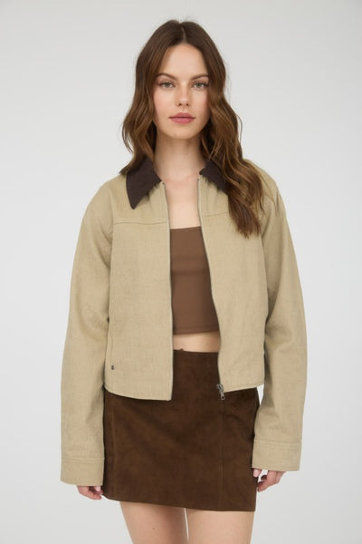Khaki Corduroy Zip-up Jacket
