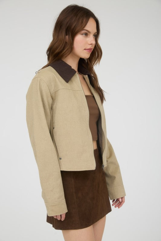 Khaki Corduroy Zip-up Jacket