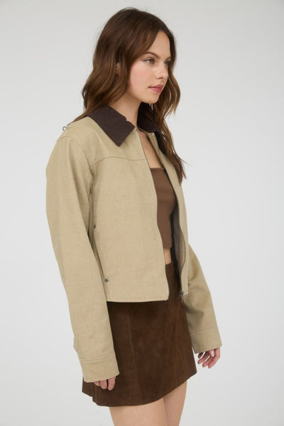 Khaki Corduroy Zip-up Jacket