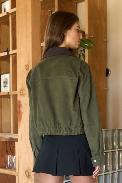 Dark Olive Corduroy Zip-up Jacket