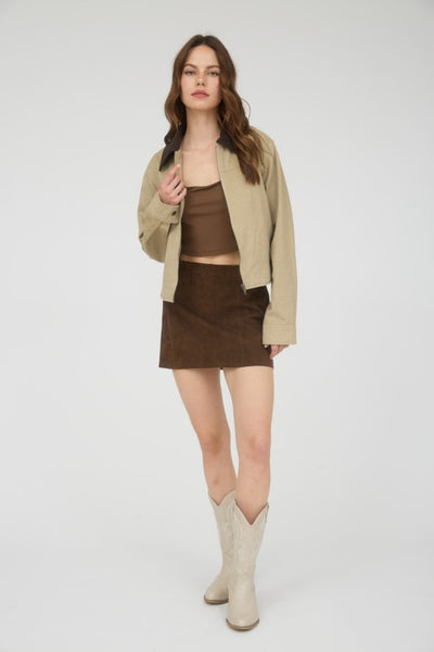 Khaki Corduroy Zip-up Jacket