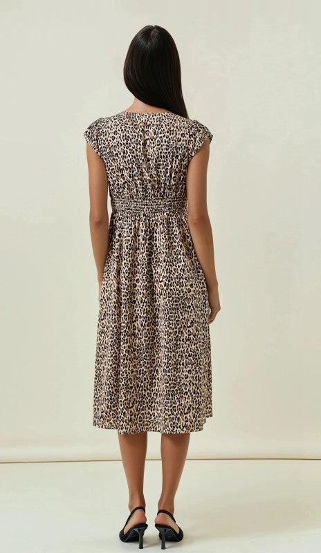 Beige Leopard Print Midi Dress