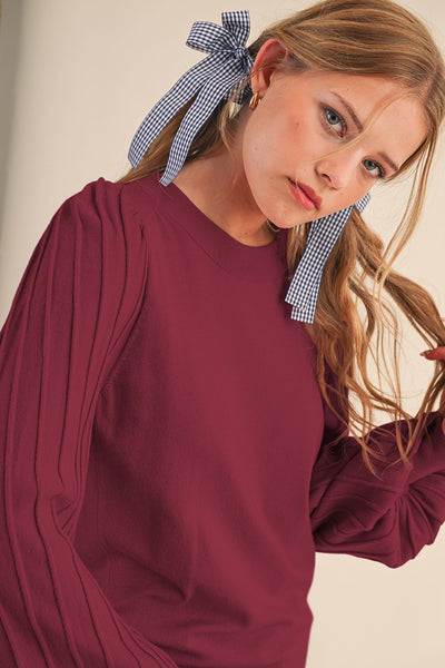 Mauve Wine Classic Texture Pullover