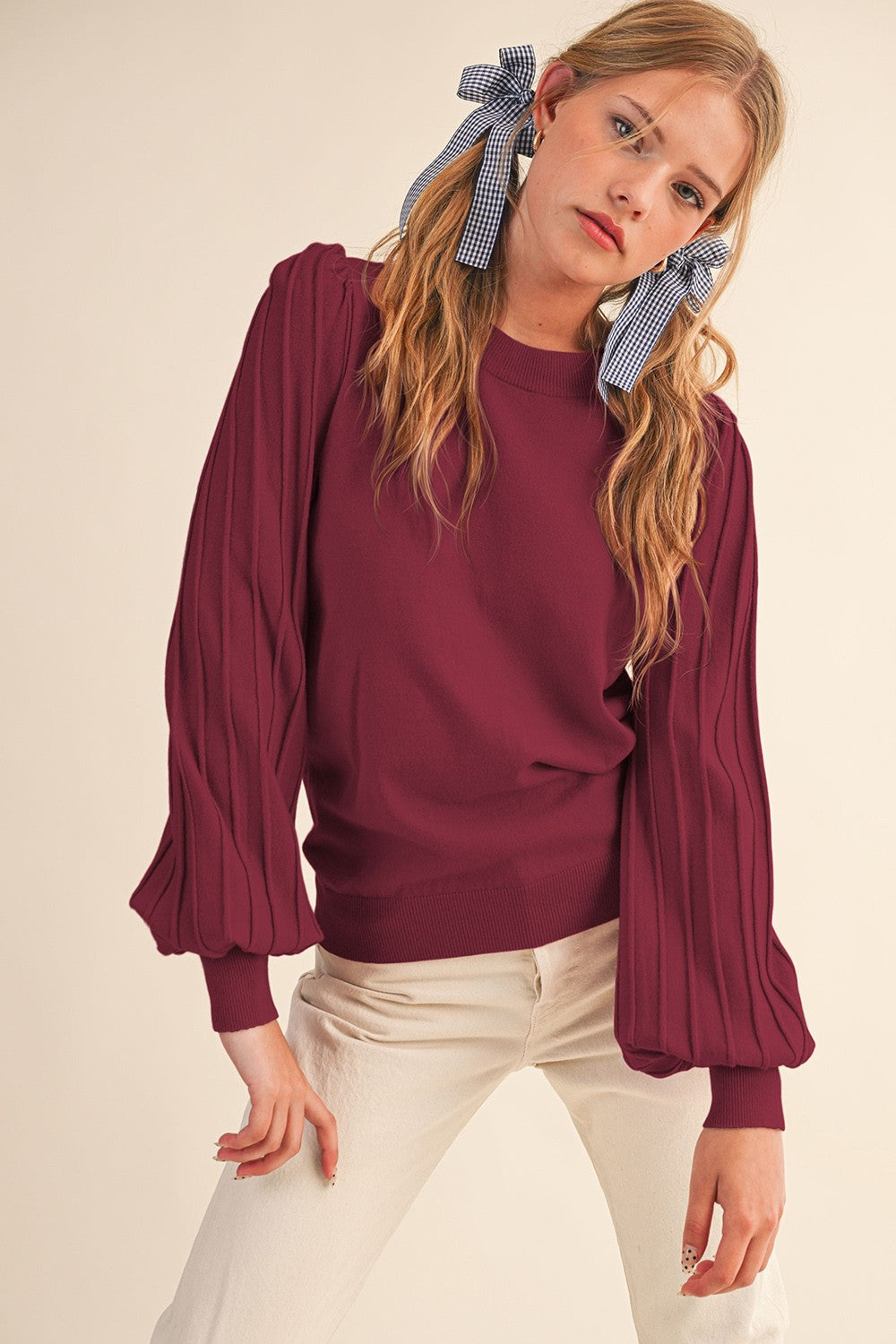Mauve Wine Classic Texture Pullover