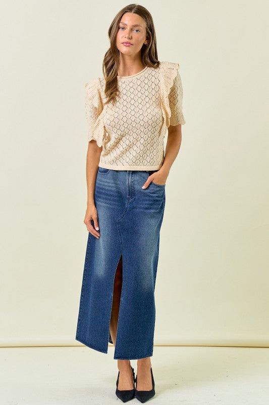 Cream Pointelle Ruffle Top