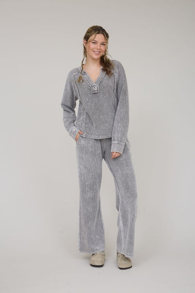 Charcoal Washed Split Neck Top