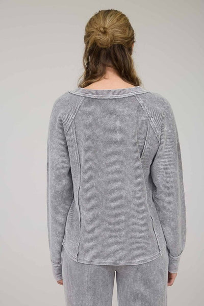 Charcoal Washed Split Neck Top