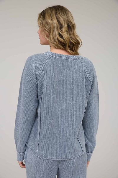 Indigo Blue Washed Split Neck Top