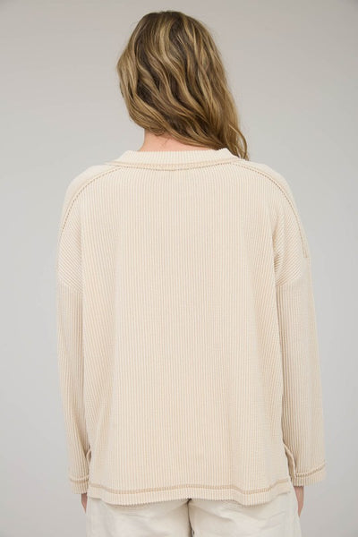 Oatmeal Ribbed Long Sleeve Knit Top