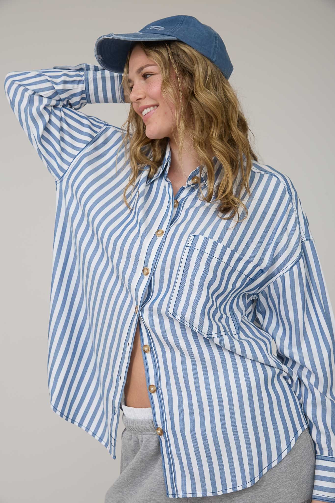 Blue Stripe Collared Button Down Shirt