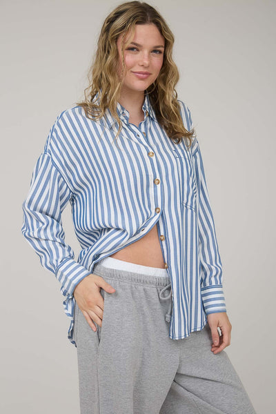 Blue Stripe Collared Button Down Shirt