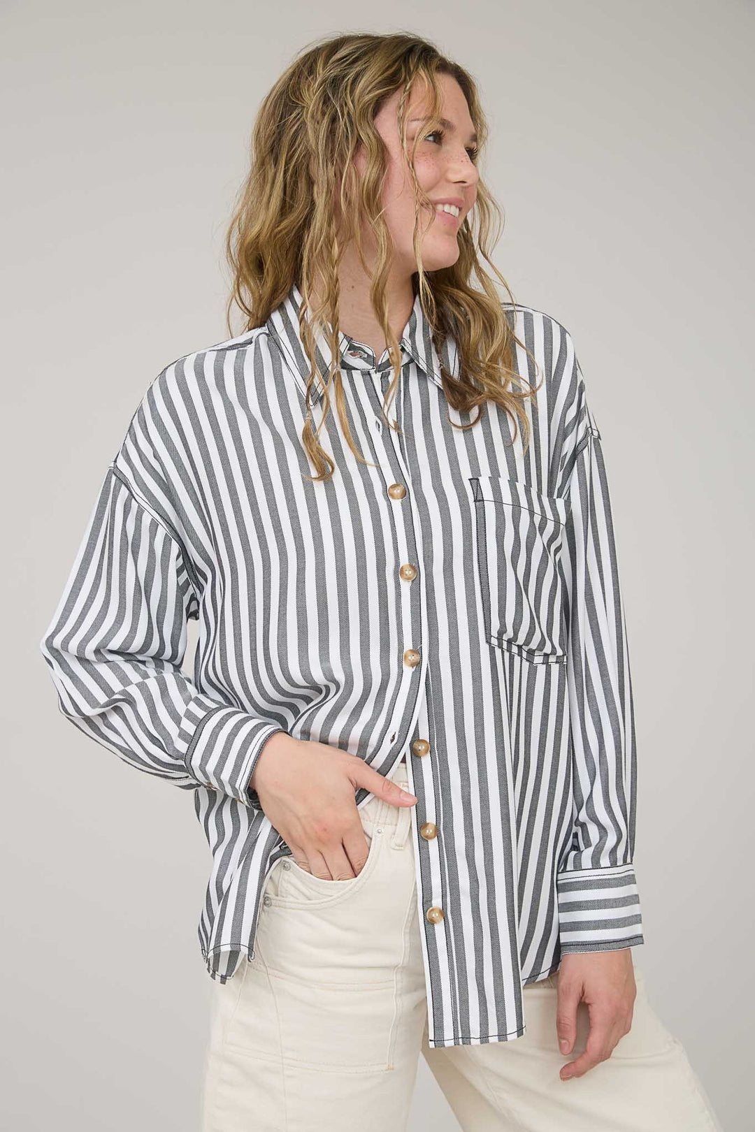 Black Stripe Collared Button Down Shirt