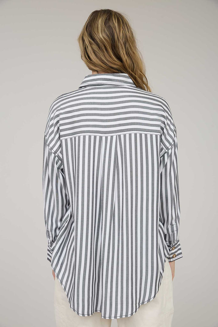 Black Stripe Collared Button Down Shirt