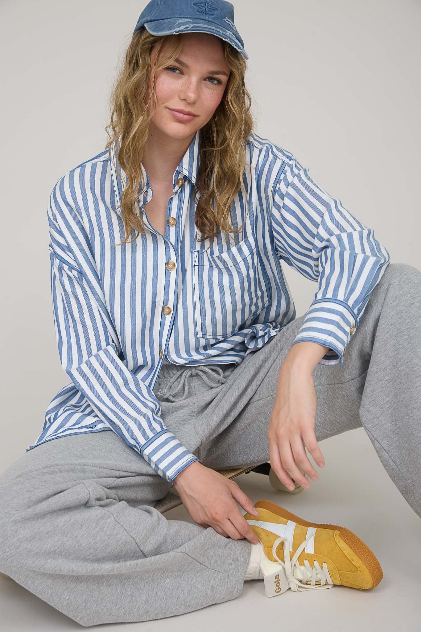 Blue Stripe Collared Button Down Shirt