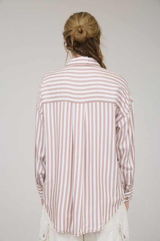 Brown Stripe Collared Button Down Shirt