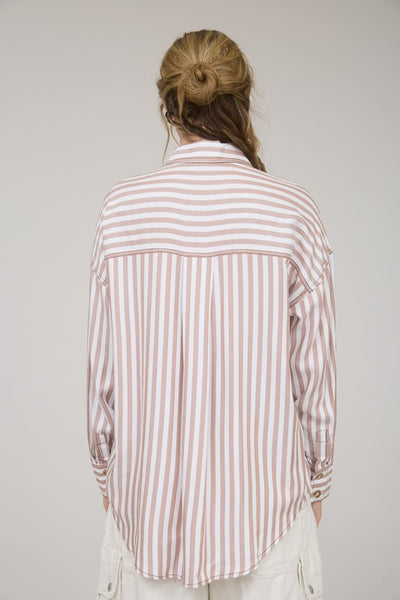 Brown Stripe Collared Button Down Shirt