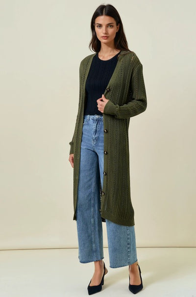Olive Button Down Knit Cardigan