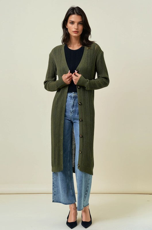 Olive Button Down Knit Cardigan