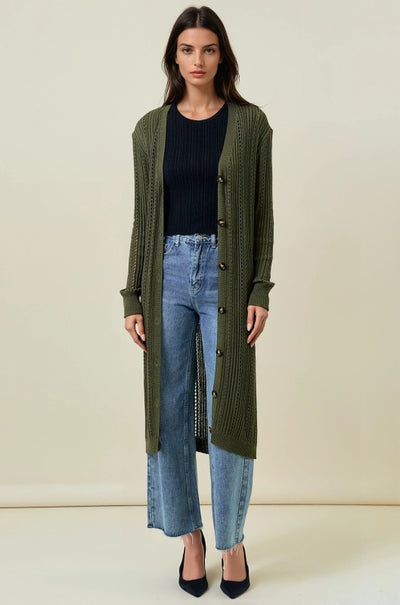 Olive Button Down Knit Cardigan