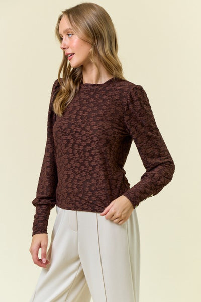 Chocolate Textured Puff Sleeve Top