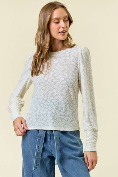 Off White Textured Puff Sleeve Top