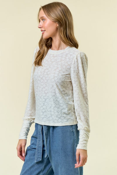 Off White Textured Puff Sleeve Top