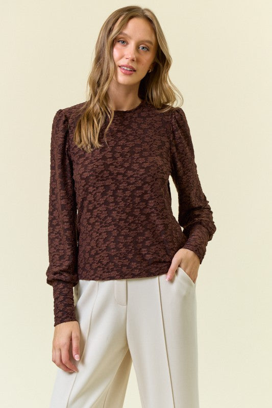 Chocolate Textured Puff Sleeve Top
