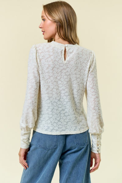 Off White Textured Puff Sleeve Top