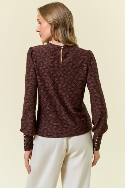 Chocolate Textured Puff Sleeve Top